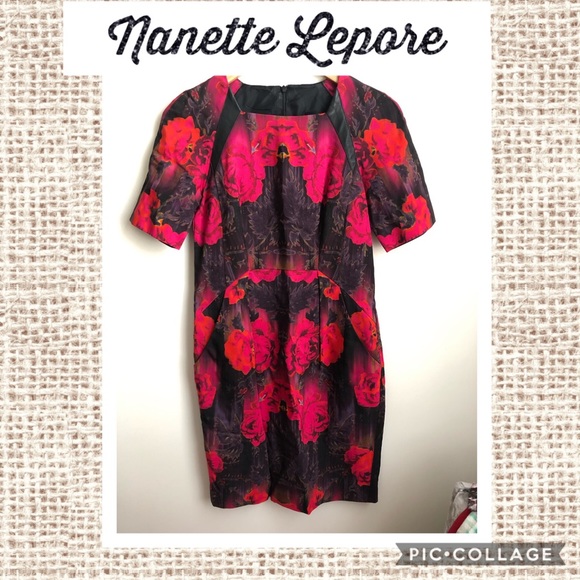 Nanette Lepore Dresses & Skirts - Nanette Lepore Short Sleeve Red Flower Dress 🌹